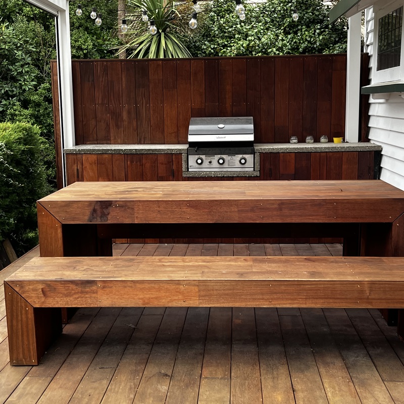 Deck, custom BBQ area and furniture